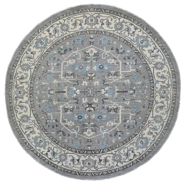 11'7" x 11'8" New Hand Knotted Grey Cotton Round Oriental Rug - MOA10269652