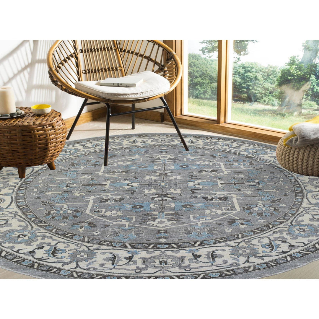 11'7" x 11'8" New Hand Knotted Grey Wool Round Oriental Rug - MOA10269652