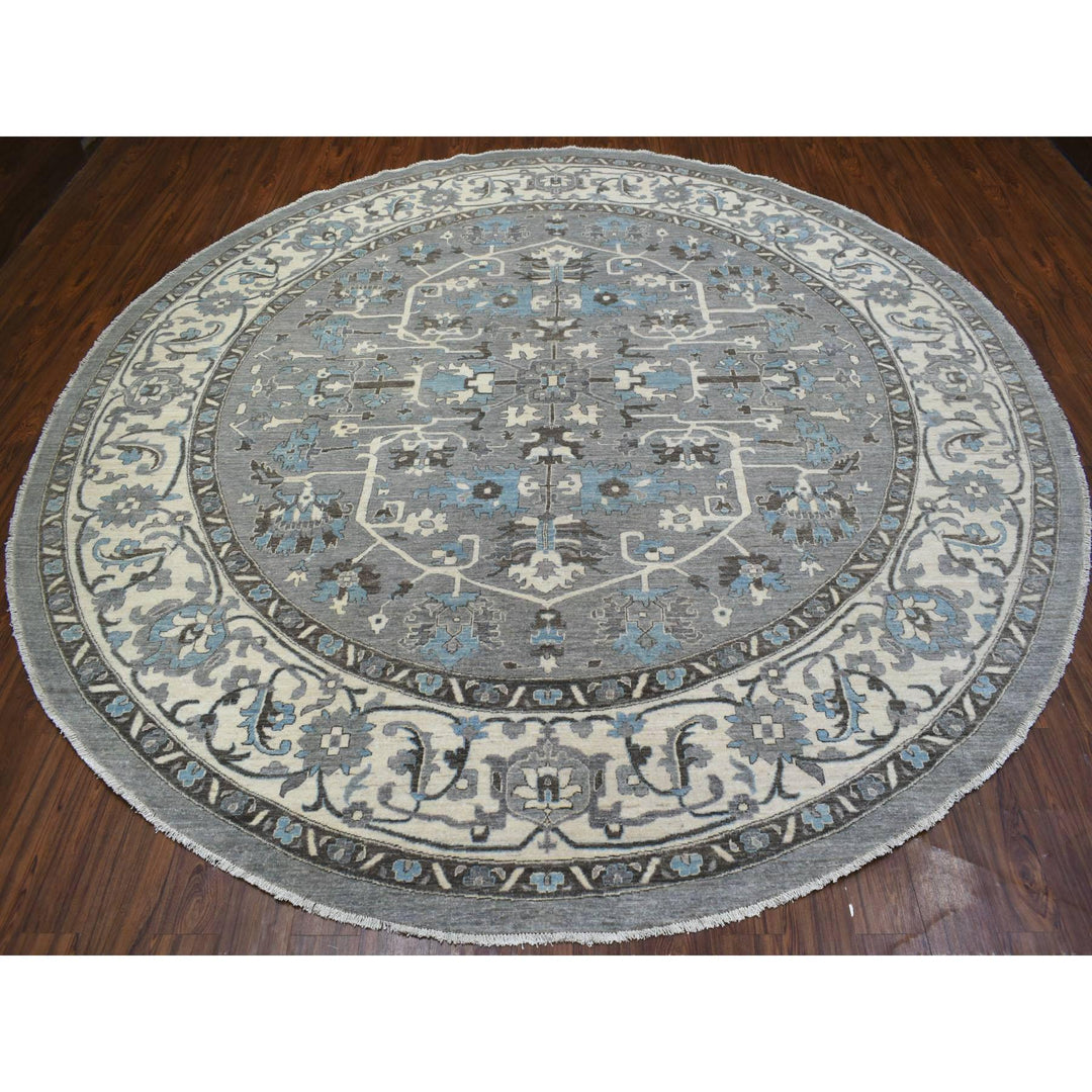 11'7" x 11'8" New Hand Knotted Grey Wool Round Oriental Rug - MOA10269652