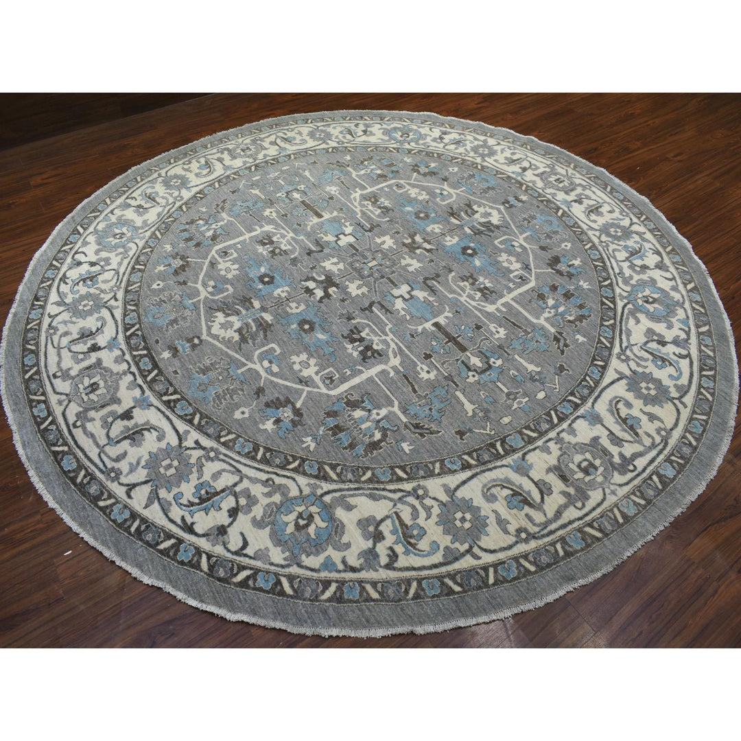 11'7" x 11'8" New Hand Knotted Grey Wool Round Oriental Rug - MOA10269652