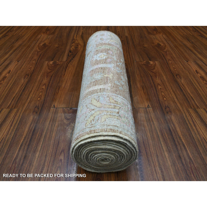 2'7" x 17'2" New Hand Knotted Brown Wool Runner Oriental Rug - MOA10269861