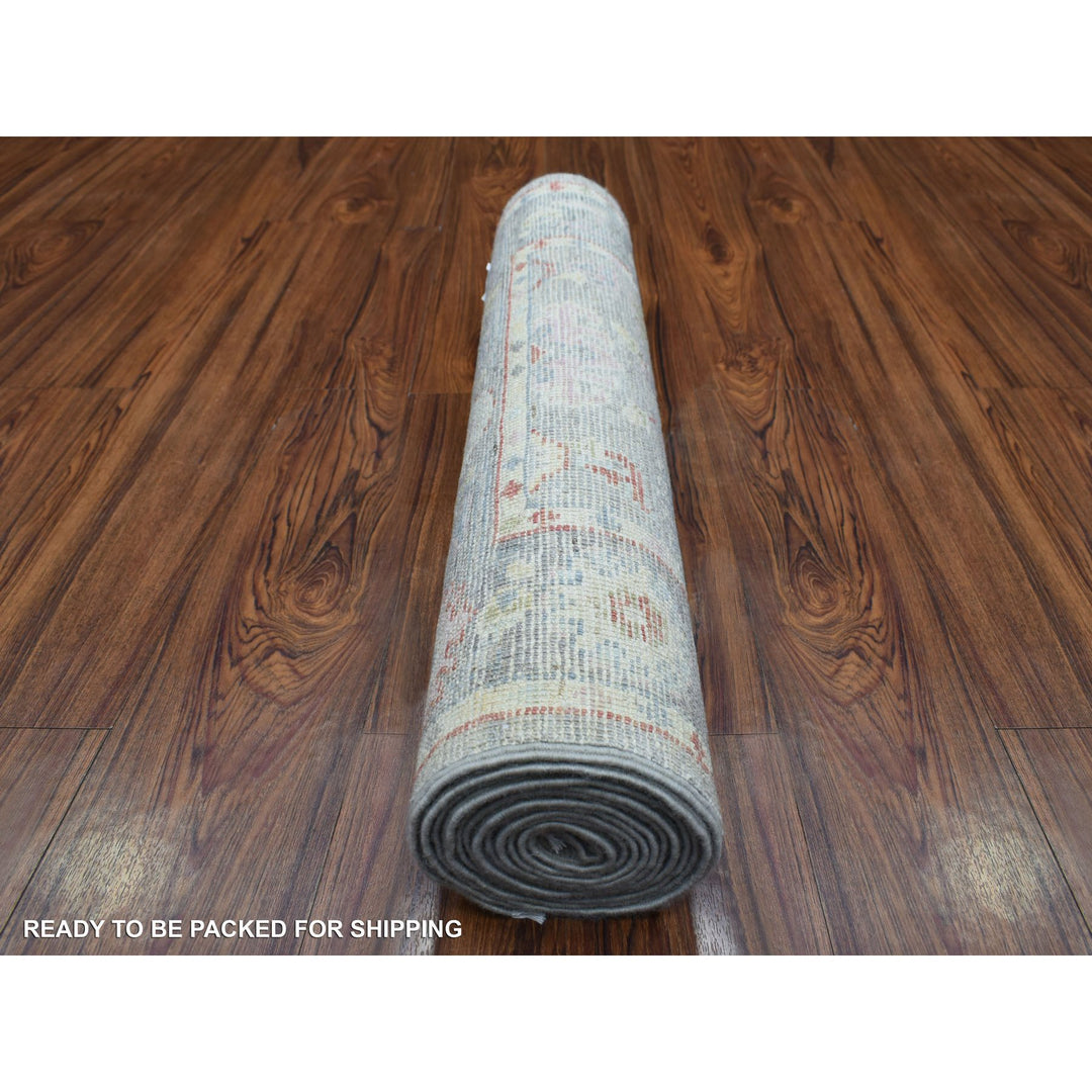 2'7" x 12'2" New Hand Knotted Grey Wool Runner Oriental Rug - MOA10269882