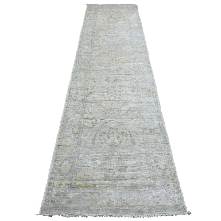 2'8" x 11'6" New Hand Knotted Grey Wool Runner Oriental Rug - MOA10269887