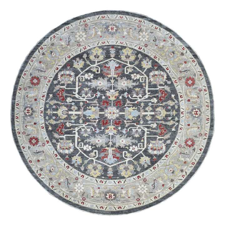 11'7" x 11'8" New Hand Knotted Grey Wool Round Oriental Rug - MOA10270013