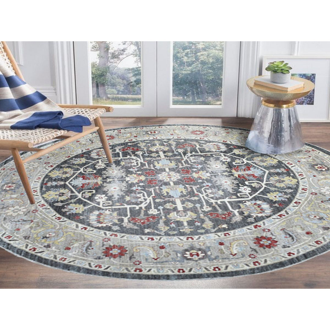 11'7" x 11'8" New Hand Knotted Grey Wool Round Oriental Rug - MOA10270013