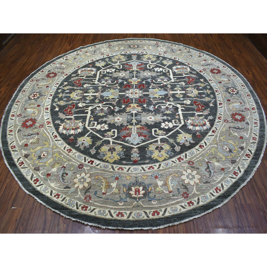 11'7" x 11'8" New Hand Knotted Grey Wool Round Oriental Rug - MOA10270013