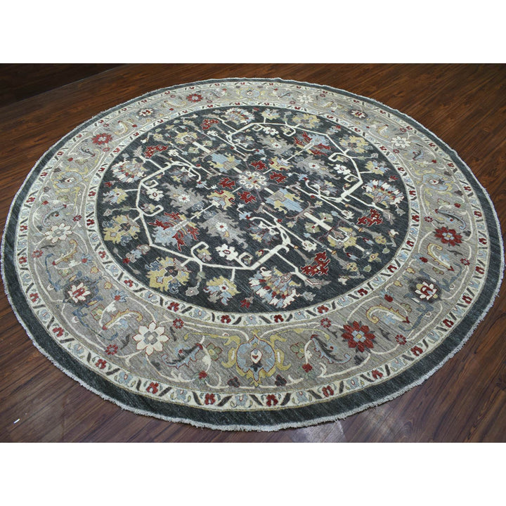 11'7" x 11'8" New Hand Knotted Grey Wool Round Oriental Rug - MOA10270013