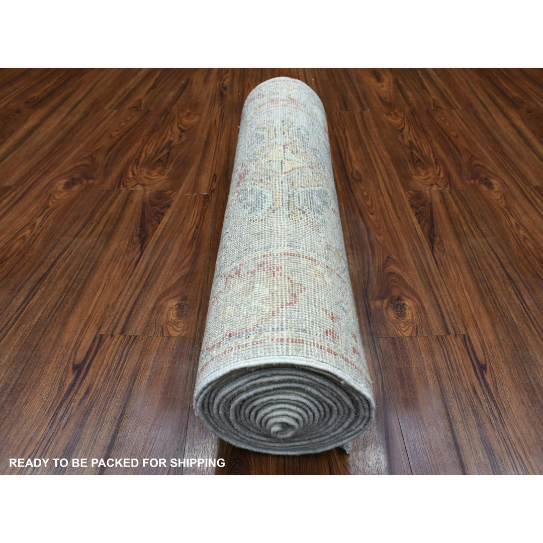 2'8" x 19'6" New Hand Knotted Grey Wool Runner Oriental Rug - MOA10270050