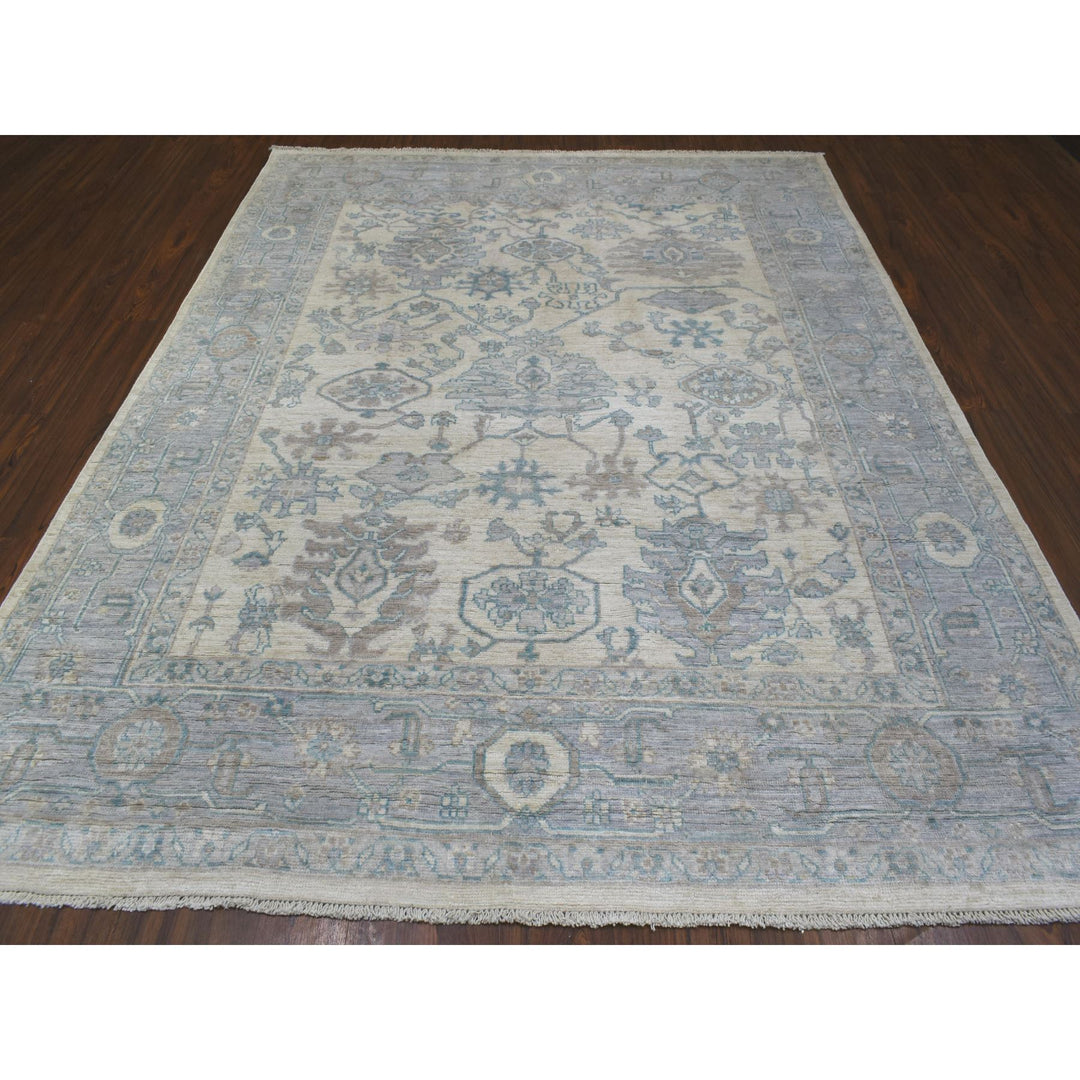 7'10" x 10'0" New Hand Knotted Ivory Wool Rectangle Oriental Rug - MOA10270072