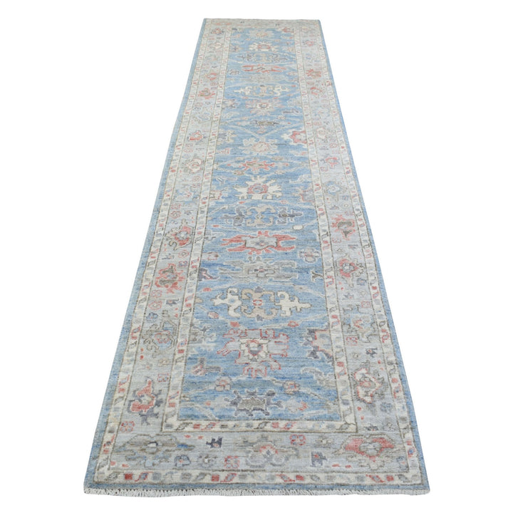 3'0" x 12'7" New Hand Knotted Blue Wool Runner Oriental Rug - MOA10270103