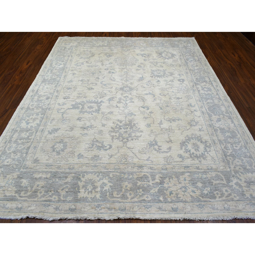 8'1" x 9'8" New Hand Knotted Grey Wool Rectangle Oriental Rug - MOA10270125