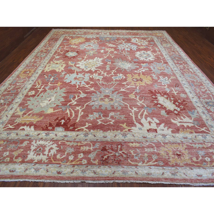 11'9" x 14'8" New Hand Knotted Pink Wool Rectangle Oriental Rug - MOA10270140