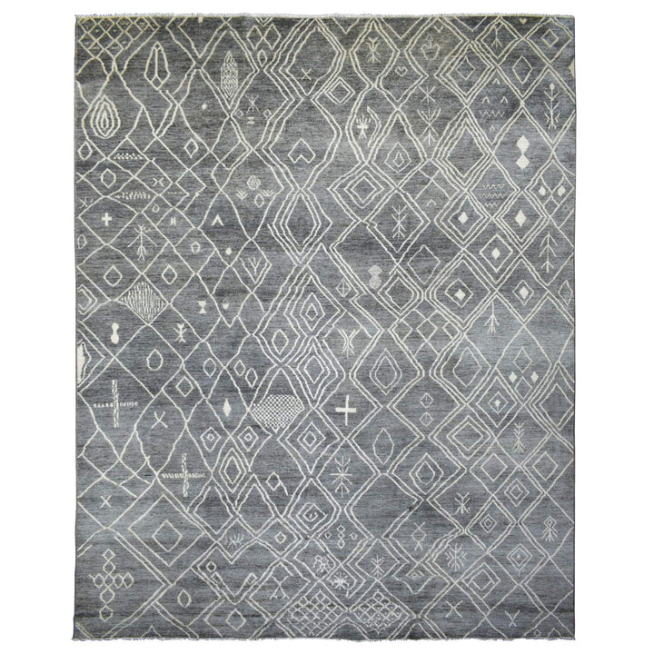 12'4" x 15'1" New Hand Knotted Grey Wool Rectangle Oriental Rug - MOA10270166