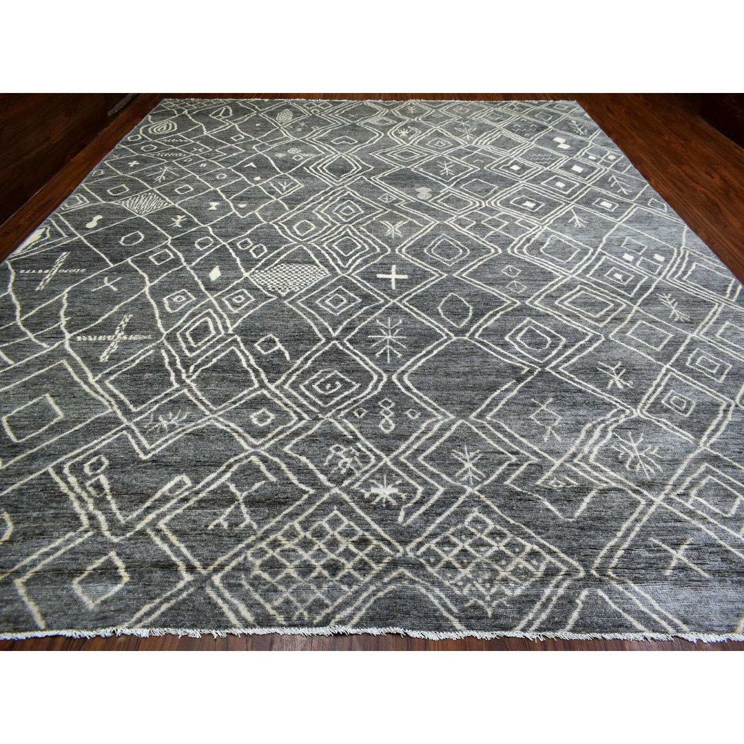 12'4" x 15'1" New Hand Knotted Grey Wool Rectangle Oriental Rug - MOA10270166