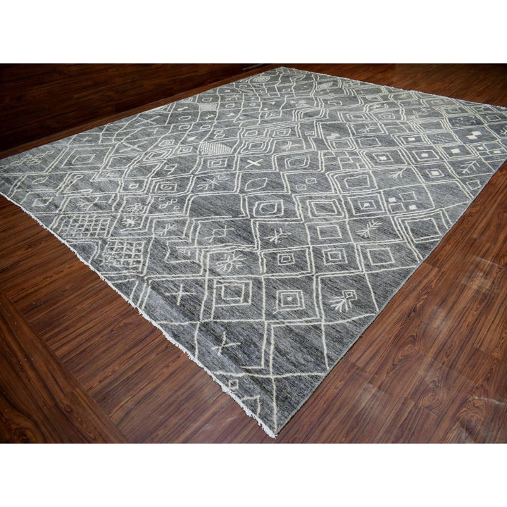 12'4" x 15'1" New Hand Knotted Grey Wool Rectangle Oriental Rug - MOA10270166