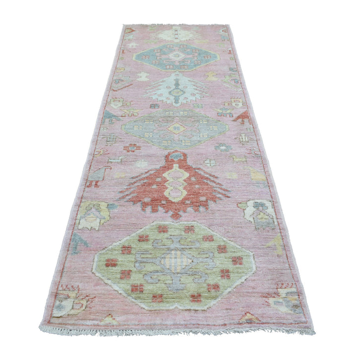 3'4" x 9'9" New Hand Knotted Pink Wool Runner Oriental Rug - MOA10270179