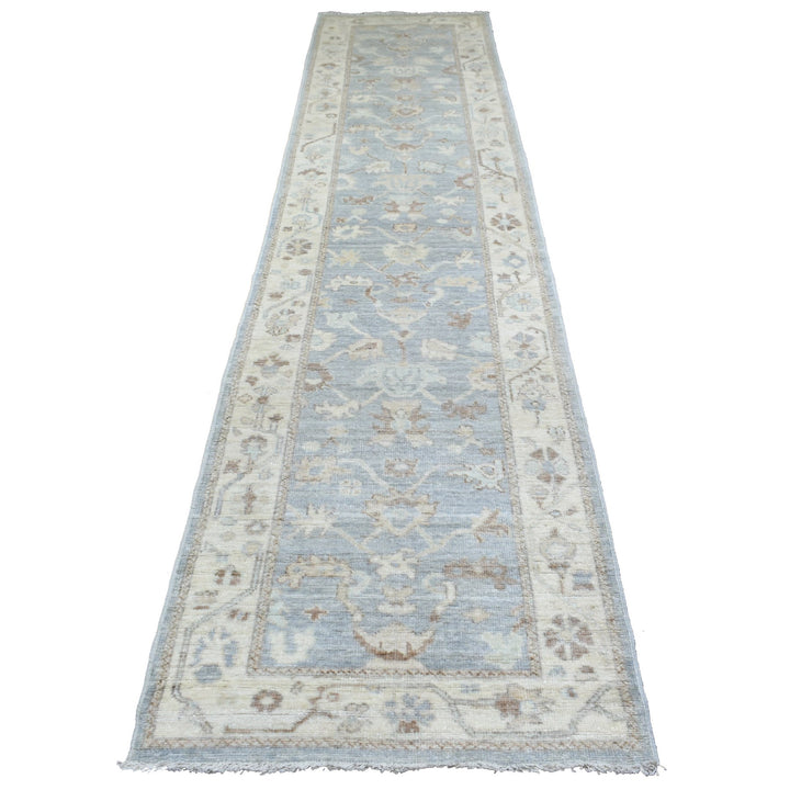 3'0" x 13'7" New Hand Knotted Grey Wool Runner Oriental Rug - MOA10270188