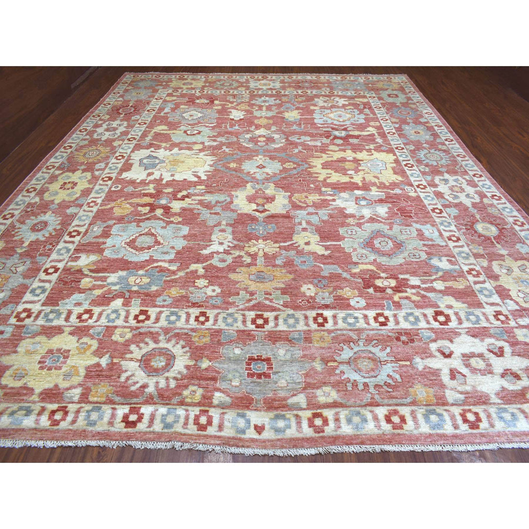 11'7" x 14'6" New Hand Knotted Red Wool Rectangle Oriental Rug - MOA10270194