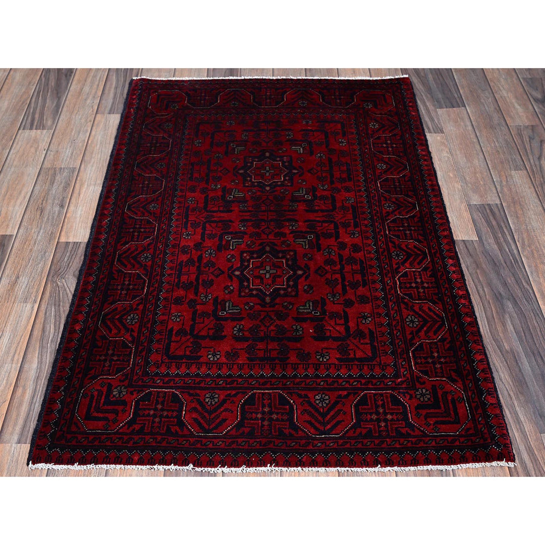 2'8" x 4'0" New Hand Knotted Red Wool Rectangle Oriental Rug - MOA102701