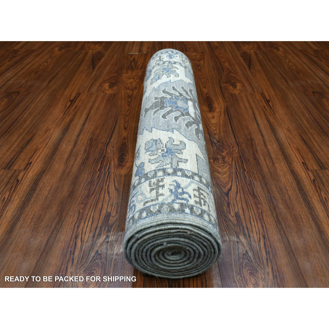 2'6" x 11'6" New Hand Knotted Grey Wool Runner Oriental Rug - MOA10270226