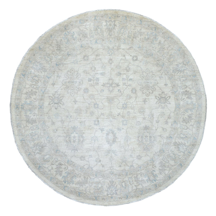 7'8" x 7'8" New Hand Knotted Ivory Wool Round Oriental Rug - MOA10270240