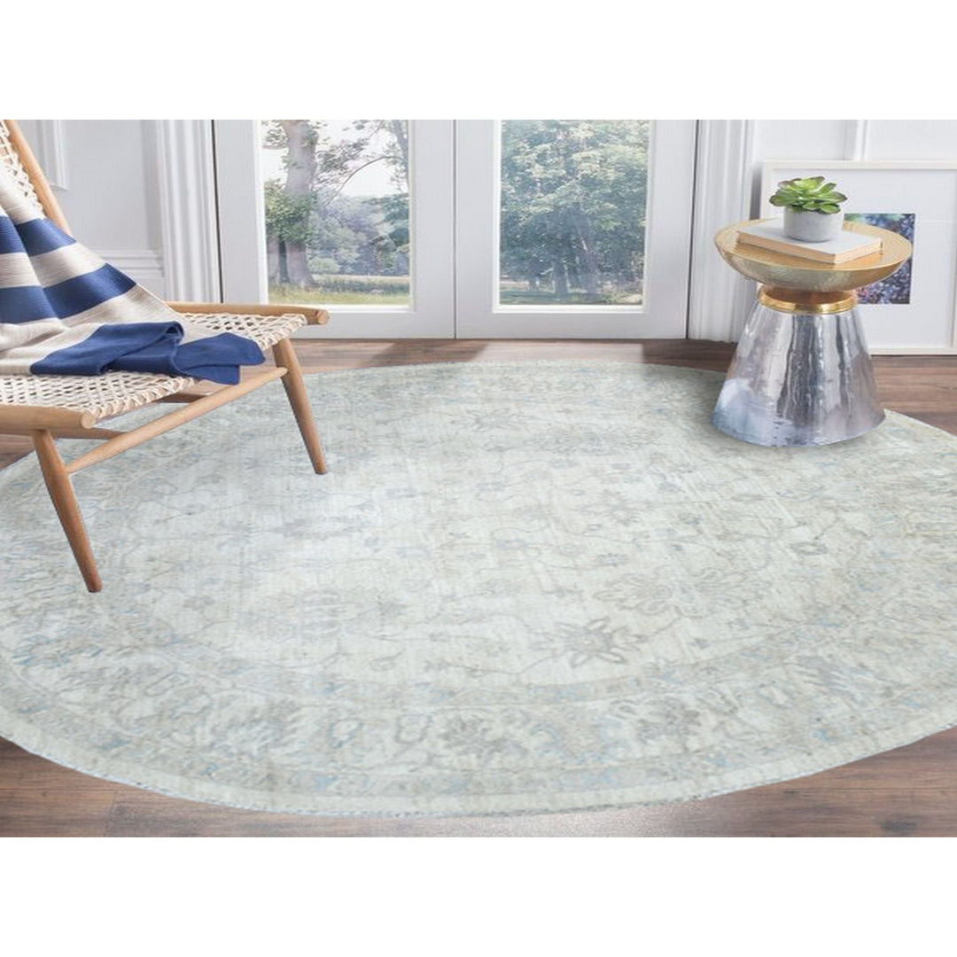 7'8" x 7'8" New Hand Knotted Ivory Wool Round Oriental Rug - MOA10270240