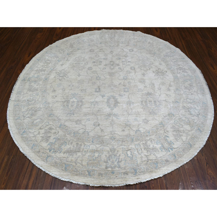 7'8" x 7'8" New Hand Knotted Ivory Wool Round Oriental Rug - MOA10270240