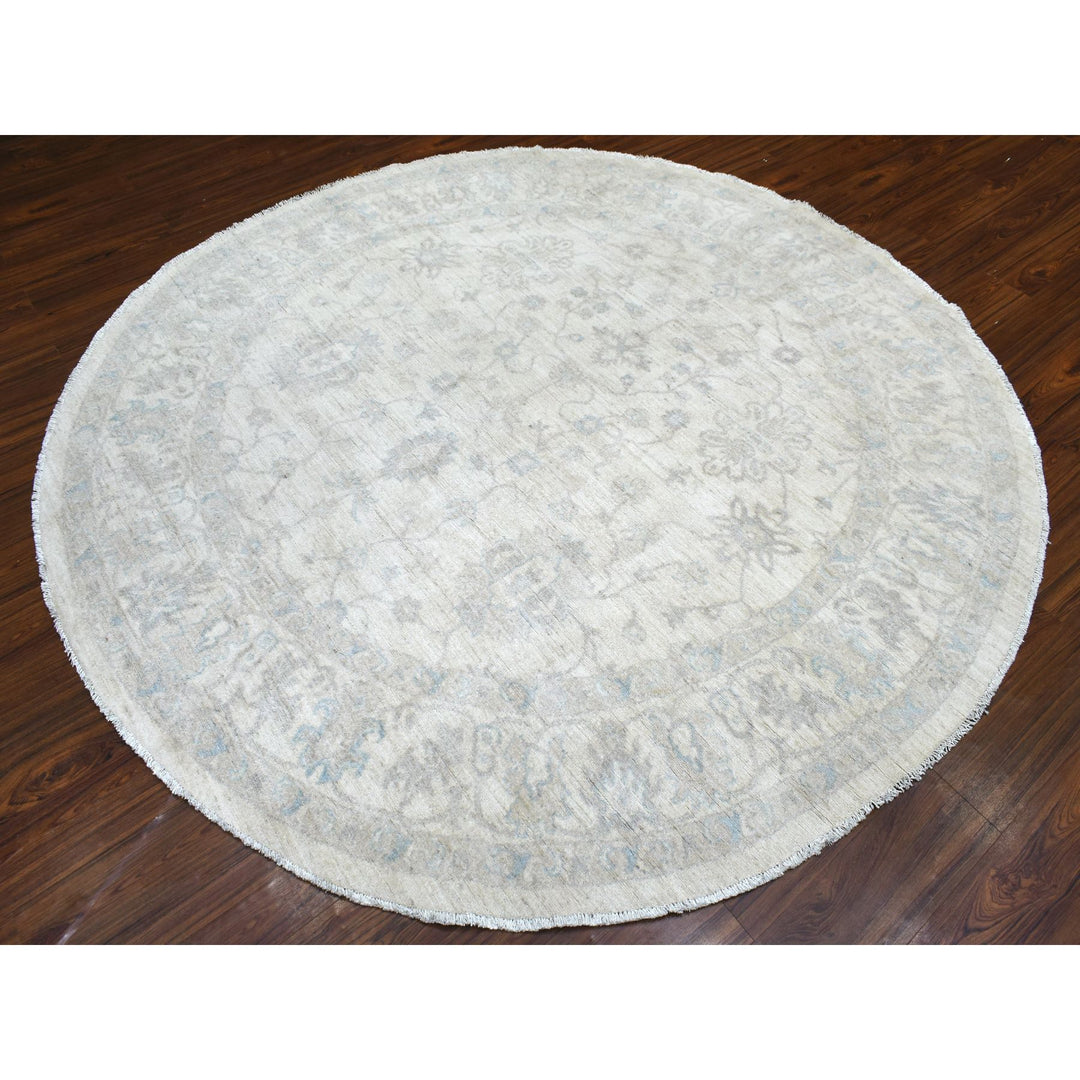 7'8" x 7'8" New Hand Knotted Ivory Wool Round Oriental Rug - MOA10270240