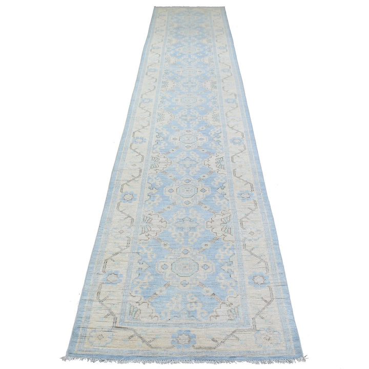 2'9" x 15'0" New Hand Knotted Blue Wool Runner Oriental Rug - MOA10270267