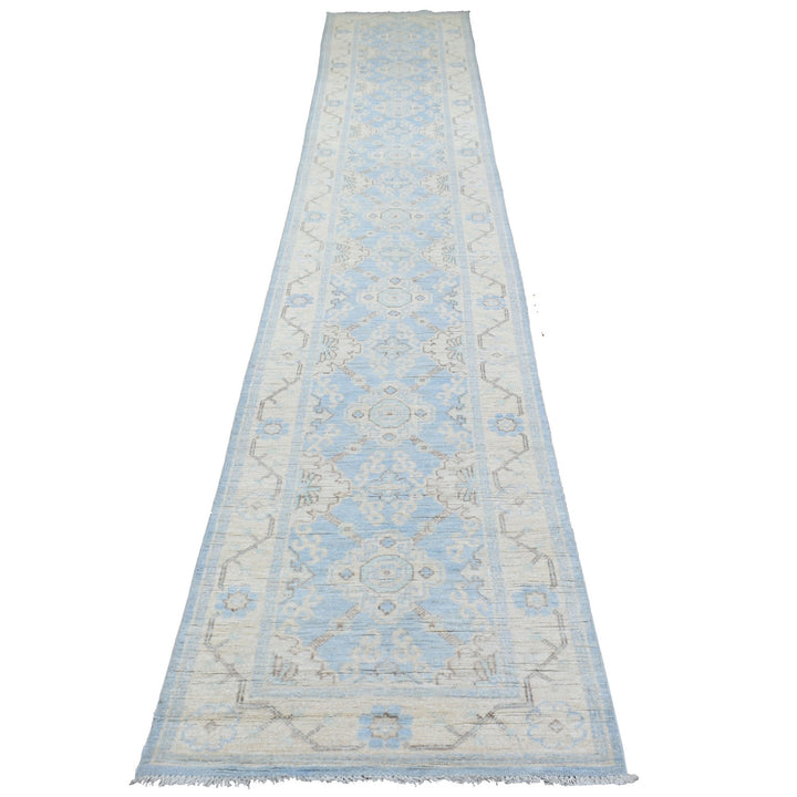 2'6" x 14'10" New Hand Knotted Blue Wool Runner Oriental Rug - MOA10270273