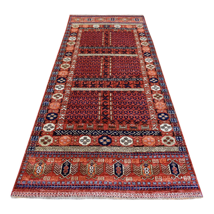 4'1" x 10'2" New Hand Knotted Red Wool Runner Oriental Rug - MOA10270357