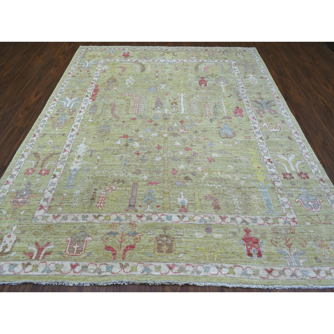 8'0" x 9'9" New Hand Knotted Green Wool Rectangle Oriental Rug - MOA10270497