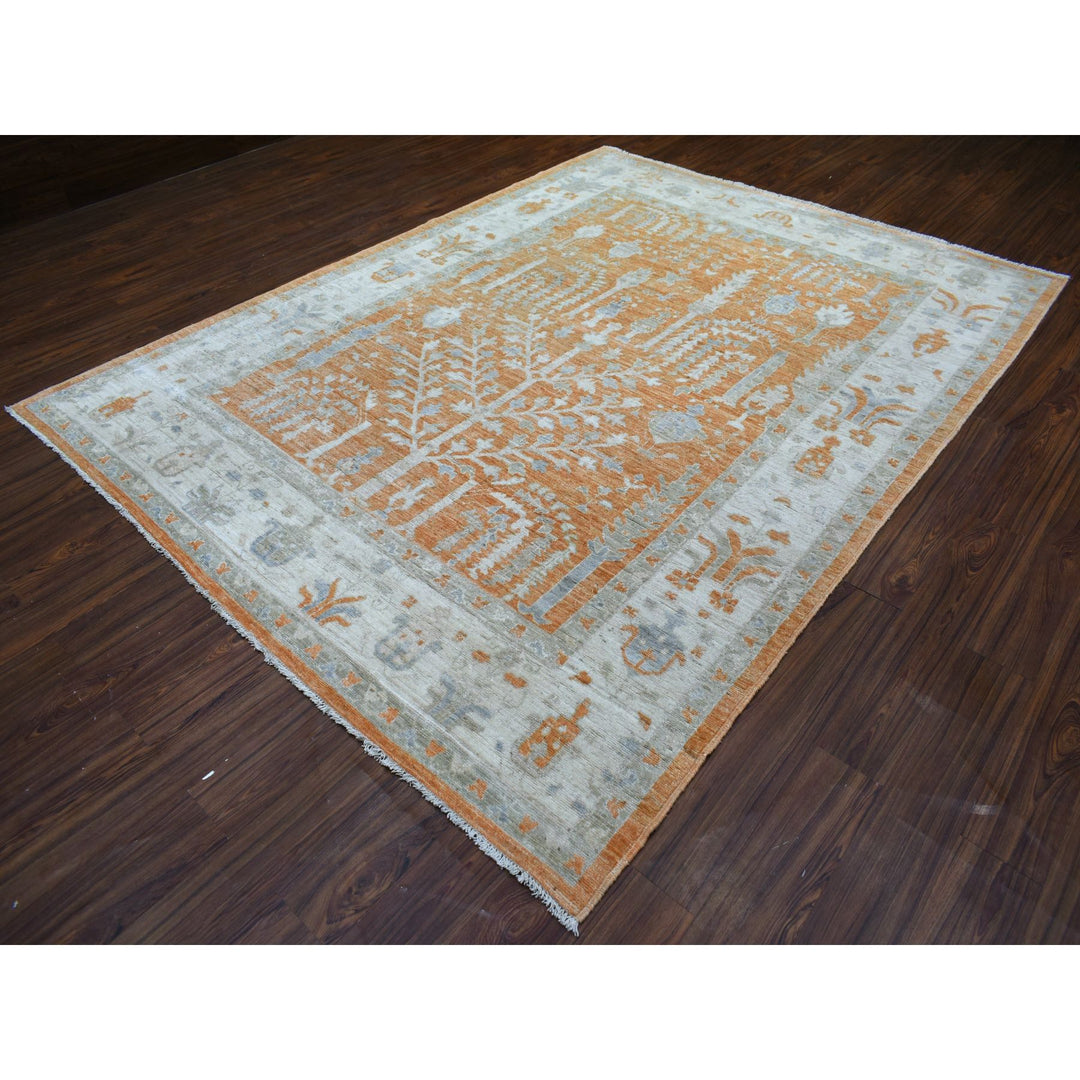 7'10" x 10'2" New Hand Knotted Orange Wool Rectangle Oriental Rug - MOA10270575