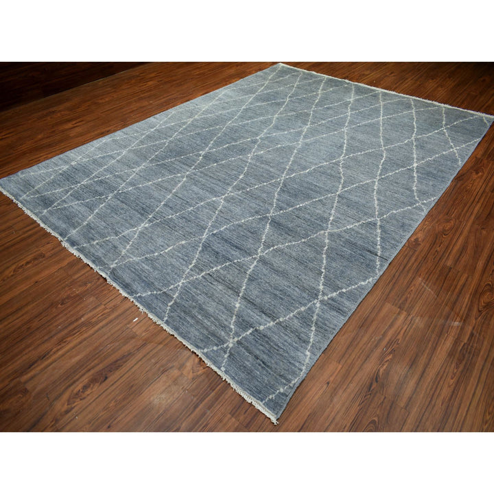 8'6" x 11'6" New Hand Knotted Grey Wool Rectangle Oriental Rug - MOA10270596