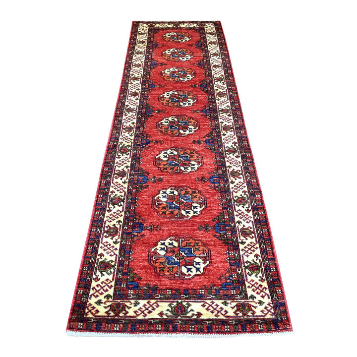 2'9" x 9'10" New Hand Knotted Red Wool Runner Oriental Rug - MOA10270613