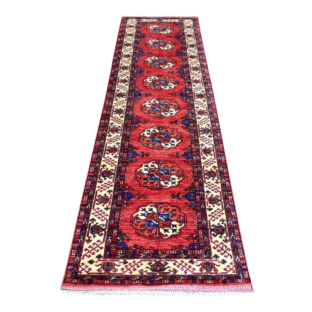 2'8" x 9'7" New Hand Knotted Red Wool Runner Oriental Rug - MOA10270620