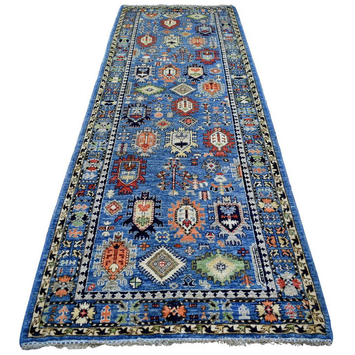 4'4" x 11'8" New Hand Knotted Blue Wool Runner Oriental Rug - MOA10270638