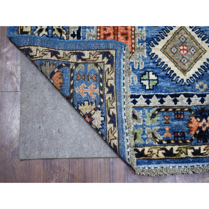 4'4" x 11'8" New Hand Knotted Blue Wool Runner Oriental Rug - MOA10270638