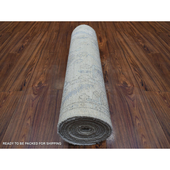 2'9" x 15'1" New Hand Knotted Grey Wool Runner Oriental Rug - MOA10270892