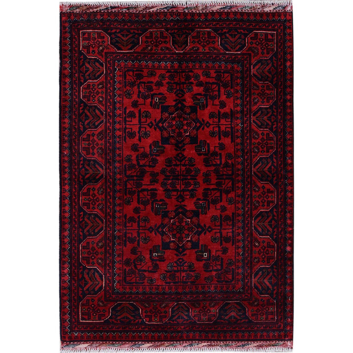 2'9" x 3'10" New Hand Knotted Red Wool Rectangle Oriental Rug - MOA102708