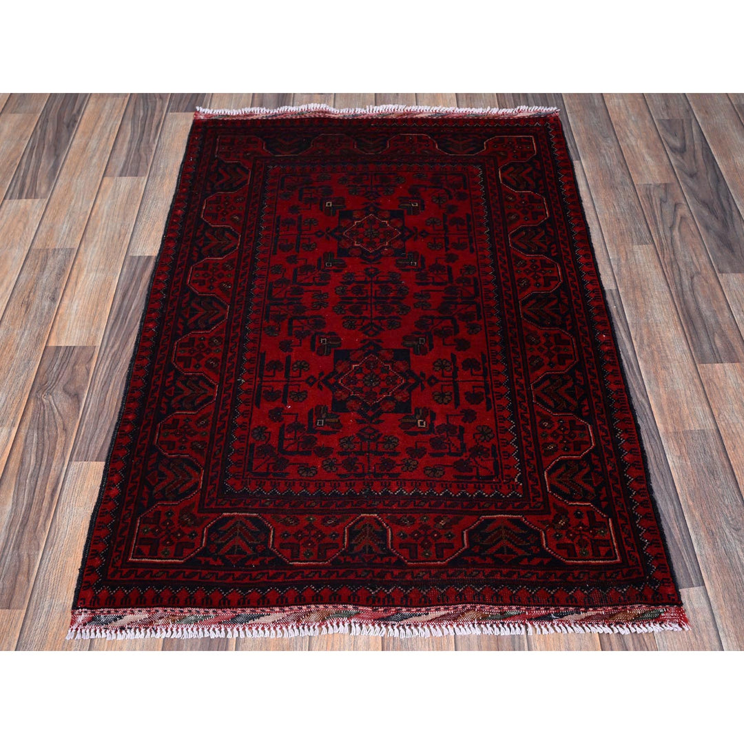 2'9" x 3'10" New Hand Knotted Red Wool Rectangle Oriental Rug - MOA102708