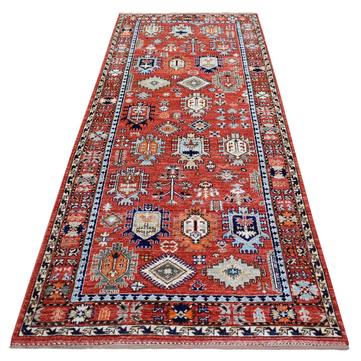 4'0" x 9'7" New Hand Knotted Red Wool Runner Oriental Rug - MOA10270994