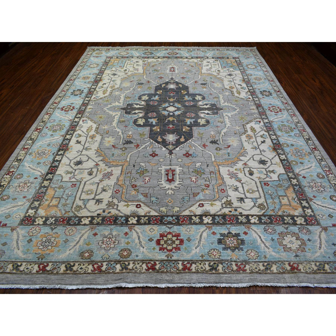 9'2" x 12'0" New Hand Knotted Grey Wool Rectangle Oriental Rug - MOA10271132