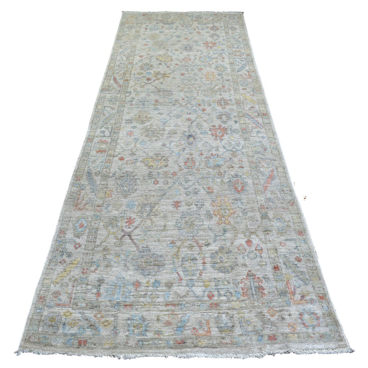 3'9" x 11'2" New Hand Knotted Grey Wool Runner Oriental Rug - MOA10271161