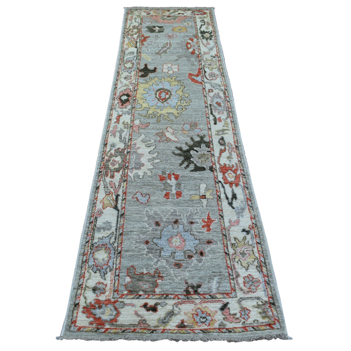 2'6" x 9'7" New Hand Knotted Grey Wool Runner Oriental Rug - MOA10271166