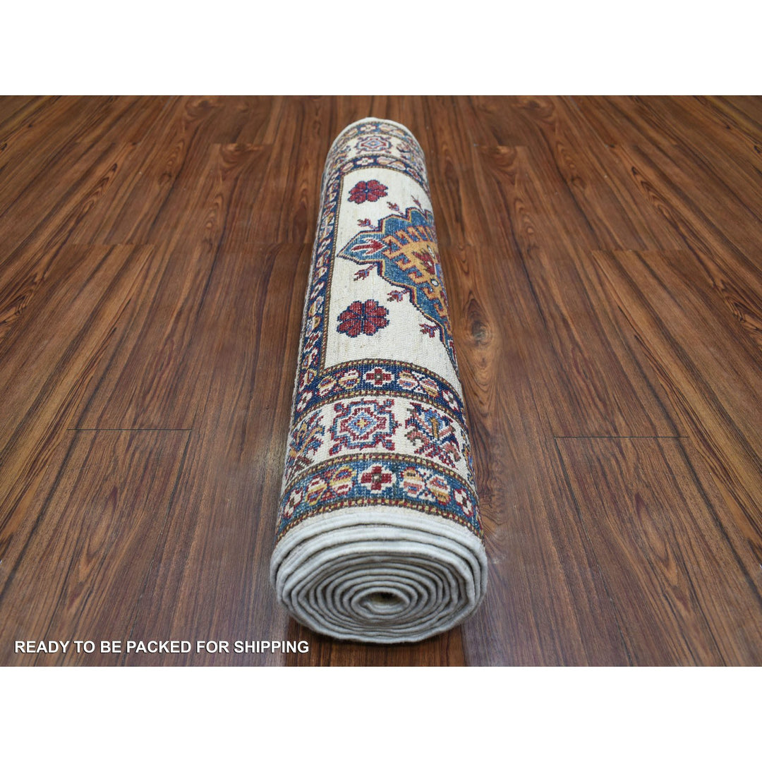 2'9" x 12'7" New Hand Knotted Ivory Wool Runner Oriental Rug - MOA10271219