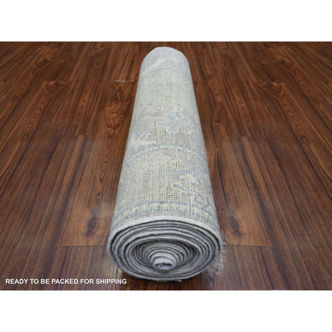 2'9" x 19'5" New Hand Knotted Grey Wool Runner Oriental Rug - MOA10271331