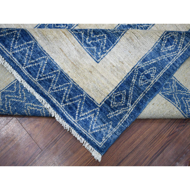 9'2" x 11'9" New Hand Knotted Blue Wool Rectangle Oriental Rug - MOA10271348