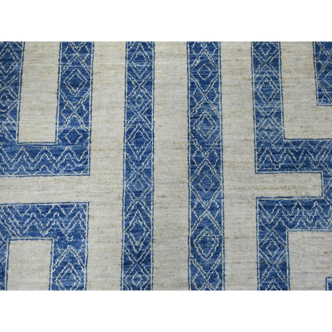 9'2" x 11'9" New Hand Knotted Blue Wool Rectangle Oriental Rug - MOA10271348