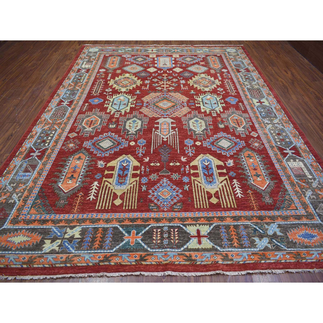 9'0" x 12'0" New Hand Knotted Red Wool Rectangle Oriental Rug - MOA10271364